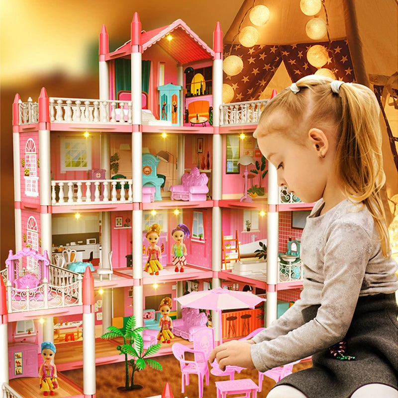 3D DIY Dream Princess Castle Villa Assembly Doll House Set Toy Girl Family Toy