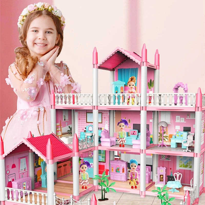 3D DIY Dream Princess Castle Villa Assembly Doll House Set Toy Girl Family Toy