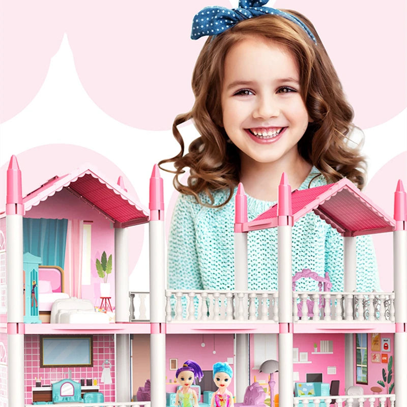 3D DIY Dream Princess Castle Villa Assembly Doll House Set Toy Girl Family Toy