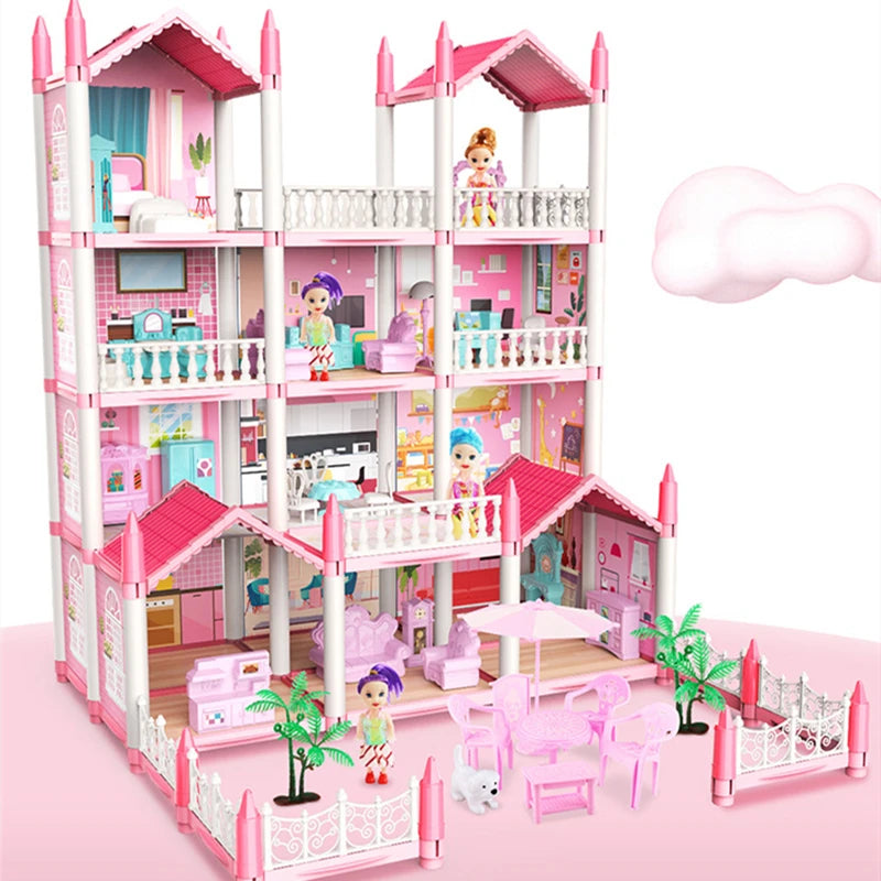 3D DIY Dream Princess Castle Villa Assembly Doll House Set Toy Girl Family Toy