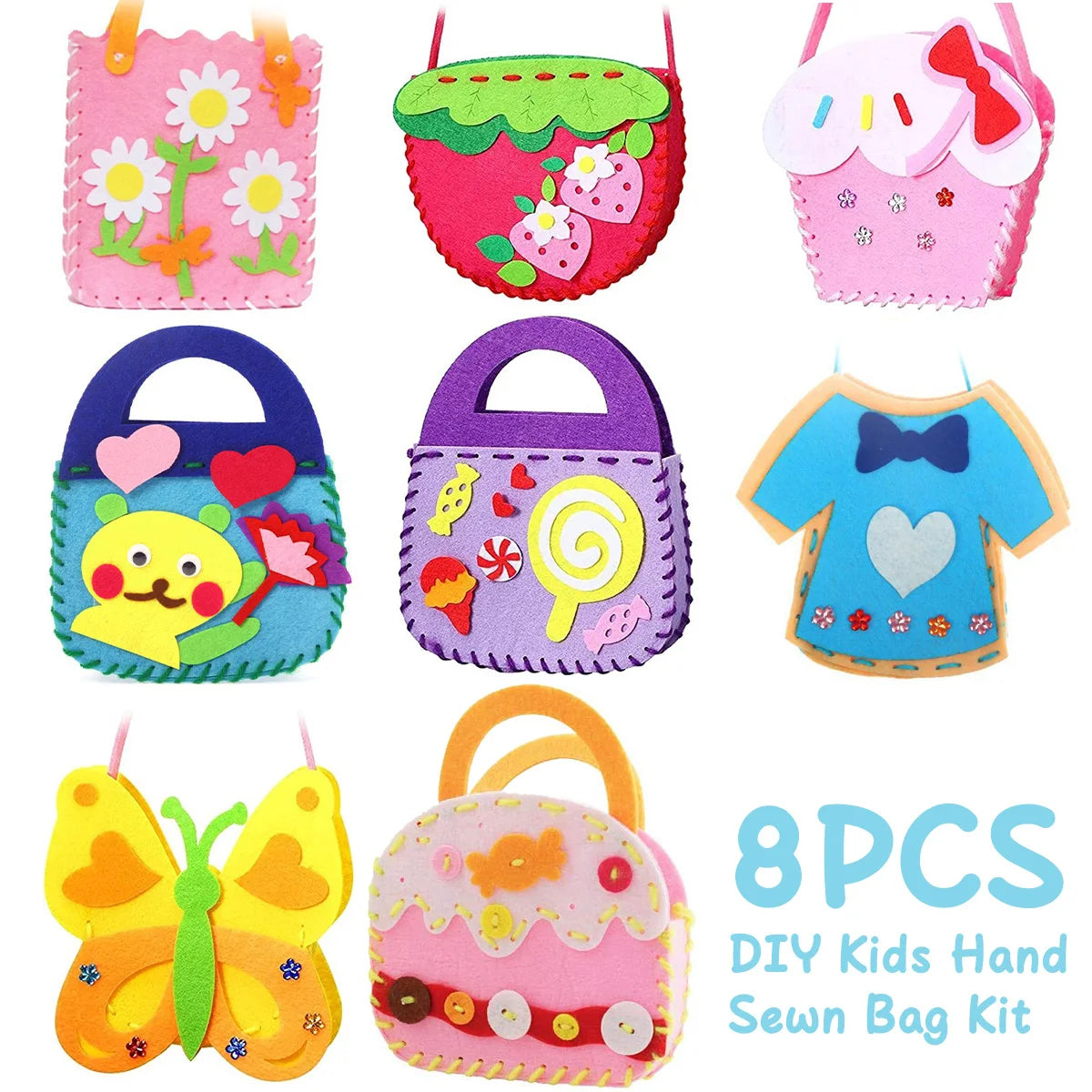 8Pcs Kids Sewing Kit DIY Felt Sewing Kits Preschool Educational Toys Craft Felt for  Beginners