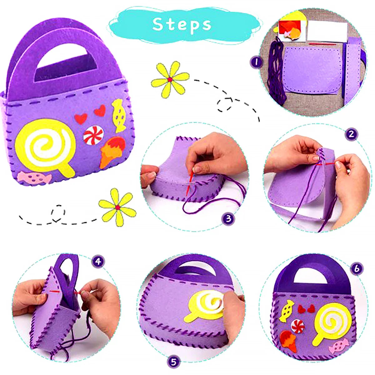 8Pcs Kids Sewing Kit DIY Felt Sewing Kits Preschool Educational Toys Craft Felt for  Beginners