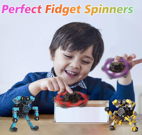 Transformable Fidget Spinners 4 Pcs for Kids and Adults Stress Relief Sensory Toys for ADHD and Autism